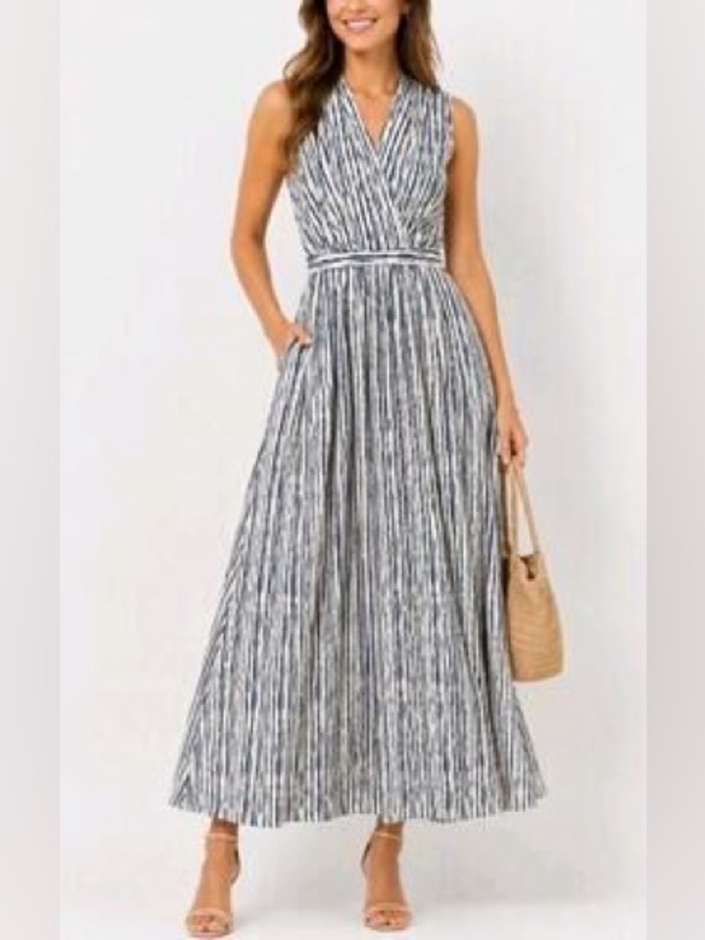 NWT Calvin Klein Striped Faux Wrap Midi Dress Sz 4